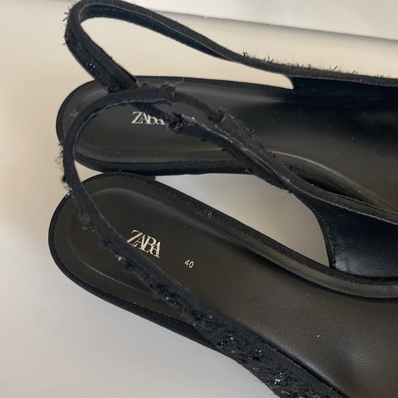 Zara Beautiful Black Tweed Size Euro 40 Slingback Low Heels - Picture 7 of 10